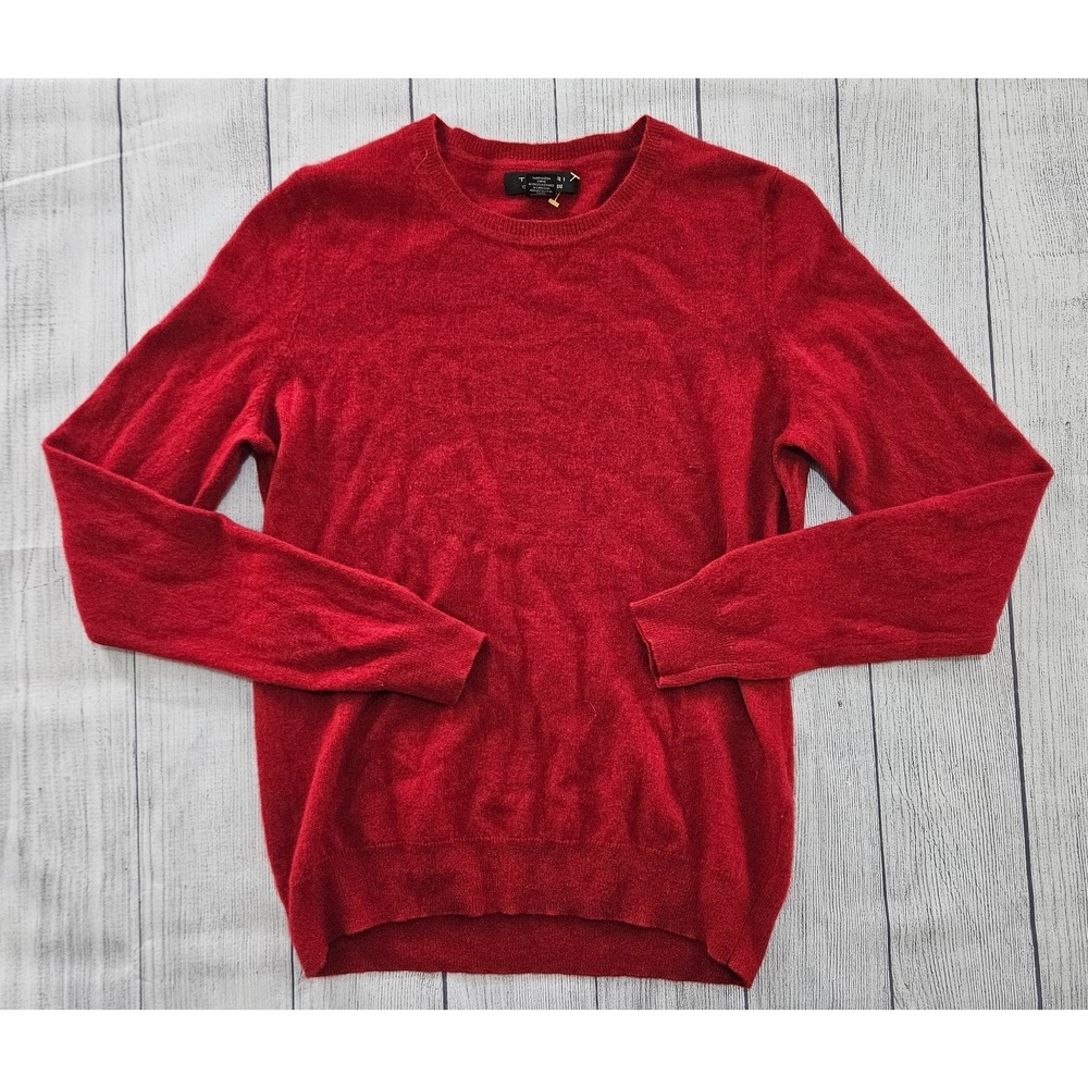 Tahari Sweater Womens XL Red Cashmere Crew‎ Neck Soft Cozy Basic Luxury